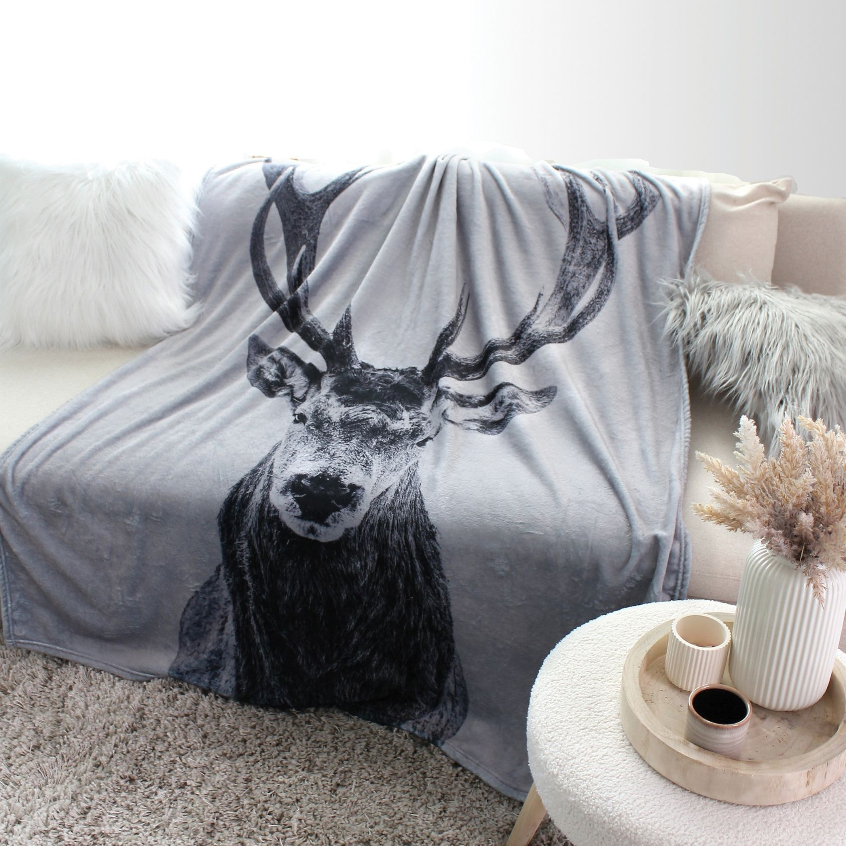 Plaid flanelle imprimé doux - Gris Foncé