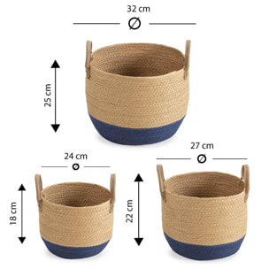 Set de 3 cestas decorativas Modelo TECLA, hechas a mano con fibras vegetales