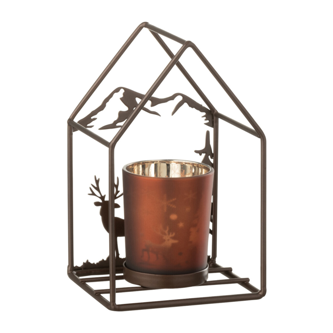 J-Line photophore Maison 1 - verre/fer - rouille/brun