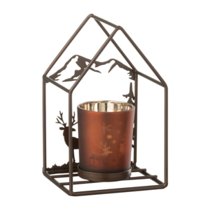 J-Line photophore Maison 1 - verre/fer - rouille/brun