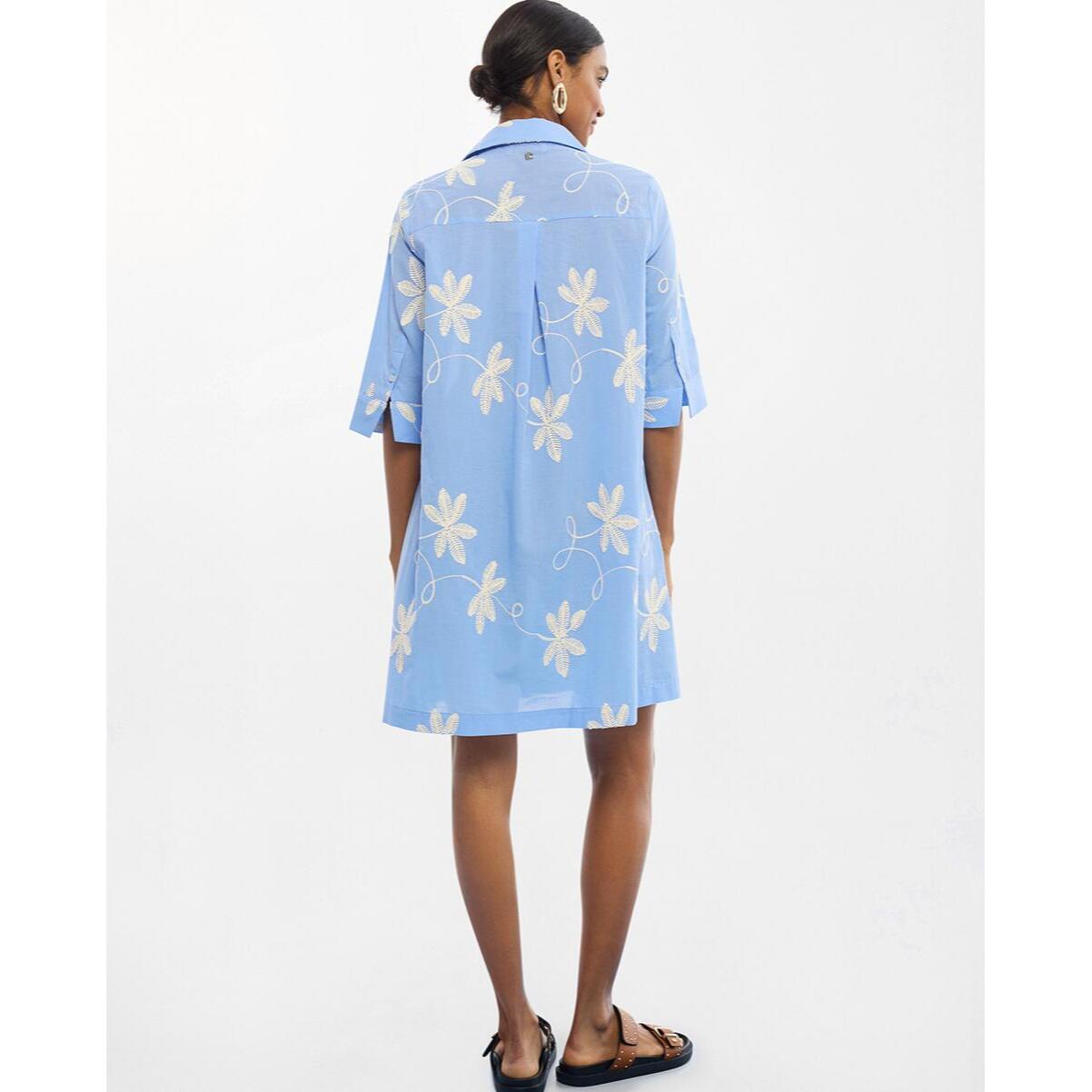 Abito camicia in cotone con ricamo floreale