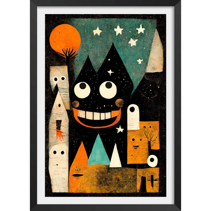 Affiche enfant ville des monstres  Affiche + cadre en bois - Noir