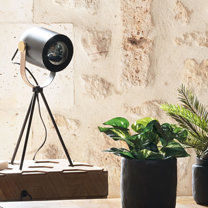 Lampe trépied "Bil" - noir - bois et doré - métal H45 cm