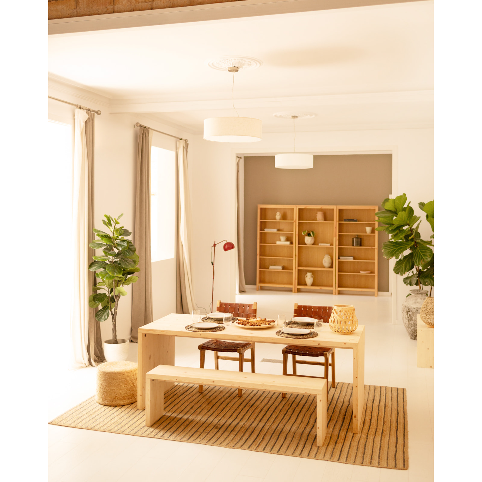 Pack 2 bancs en bois massif ton naturel en différentes tailles