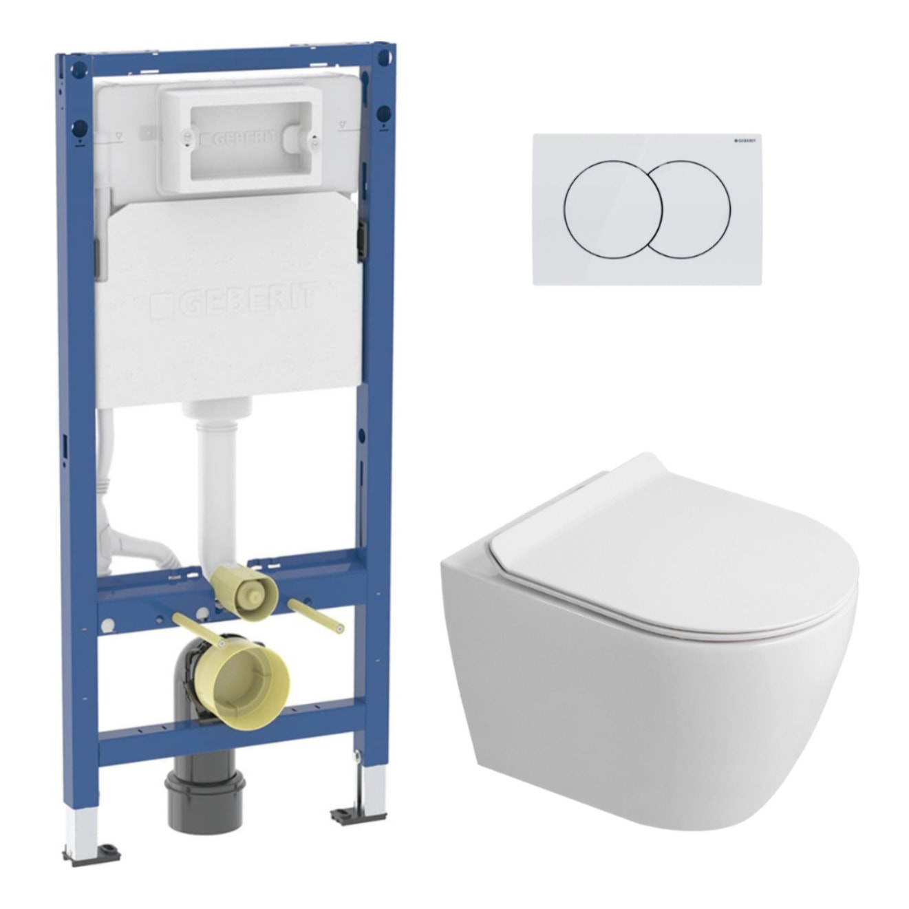 Duofix pack WC bâti-support 112 cm + WC suspendu sans bride Ceramia avec abattant SoftClose + plaque (GEBCEPXWT01FR-VP)