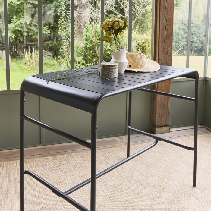 Table haute de jardin métal 4 places. anthracite. 120 x 70 x 95cm