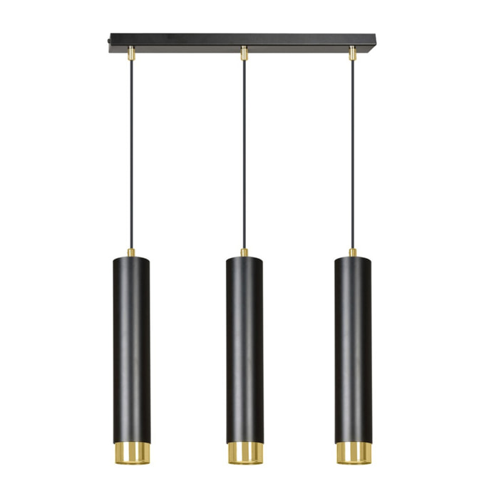 Lampada a sospensione KIBO in acciaio nero opaco e oro