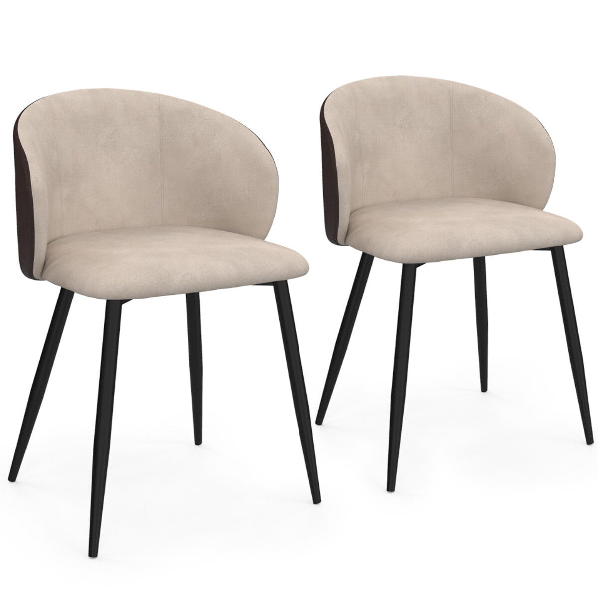 Chaises Léona bi-matière taupe et marron pieds métal noirs - lot de 2