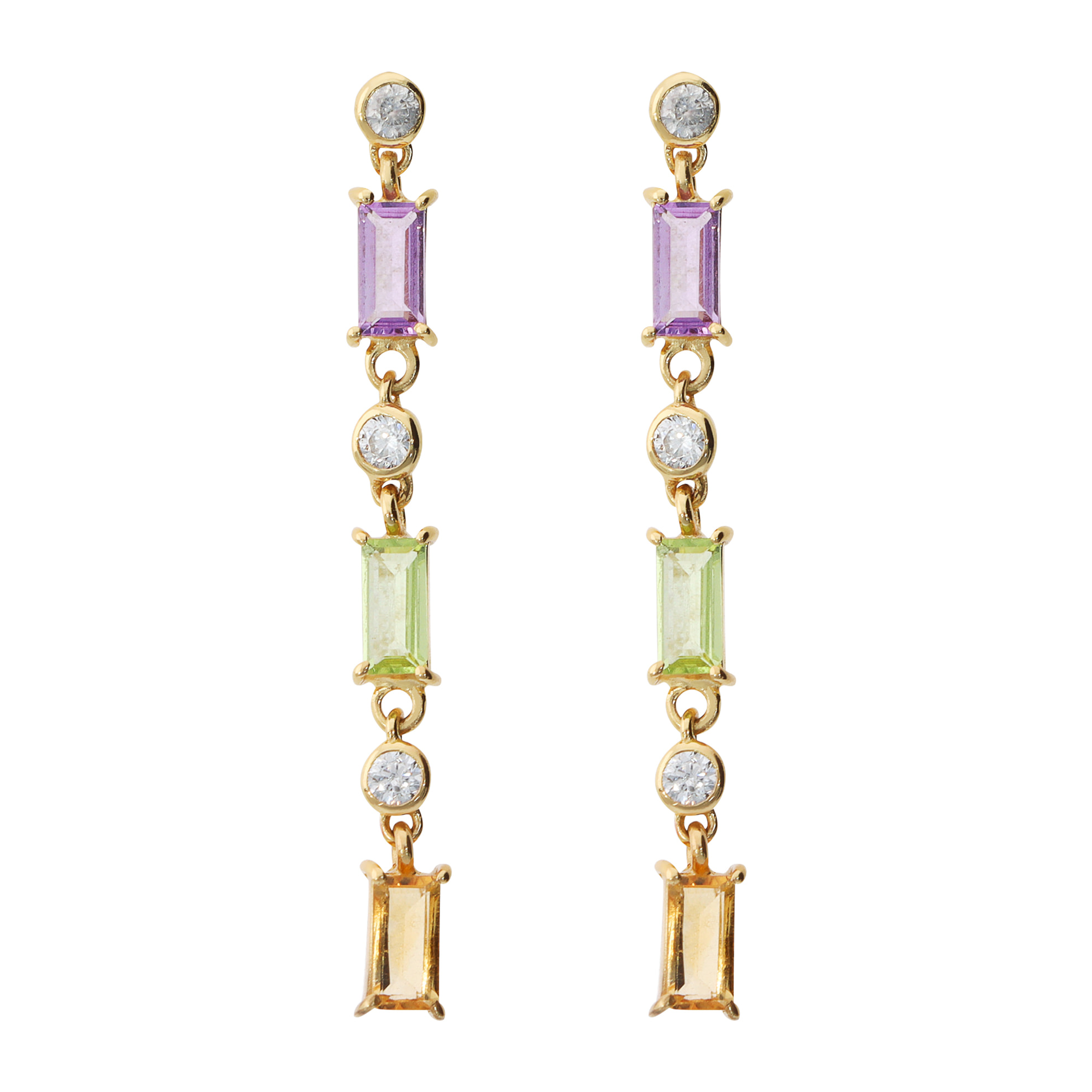 Orecchini Pendenti a Filo in Argento 925 placcato Oro Giallo18Kt con Pietre Naturali e Cubic Zirconia