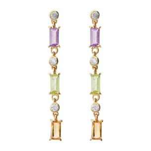 Orecchini Pendenti a Filo in Argento 925 placcato Oro Giallo18Kt con Pietre Naturali e Cubic Zirconia