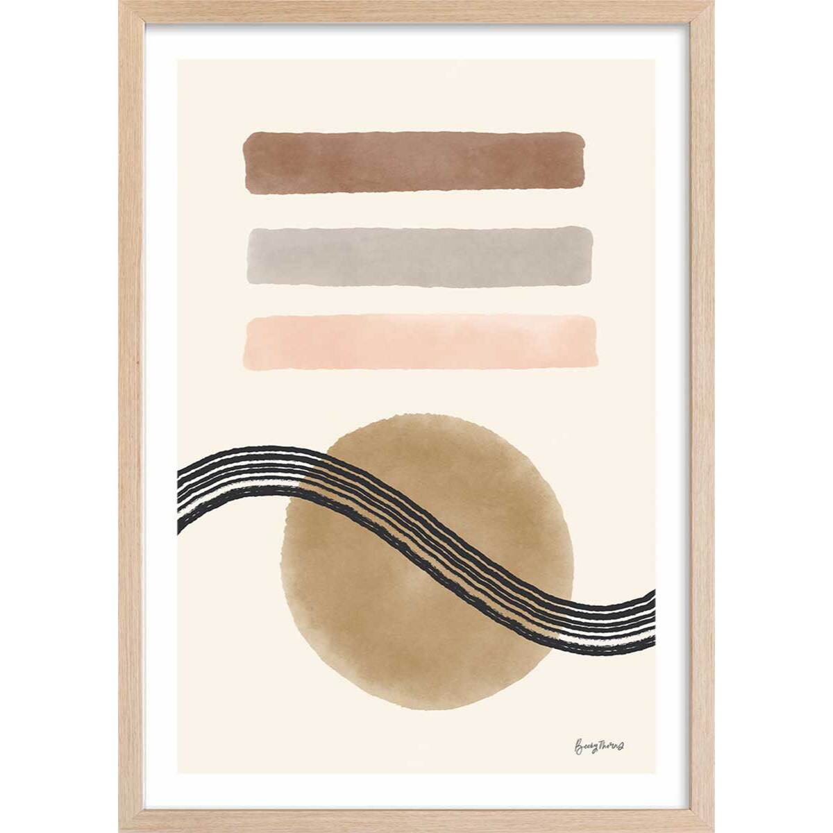 Poster Abstrait des années 50 Affiche + cadre en bois - Chêne