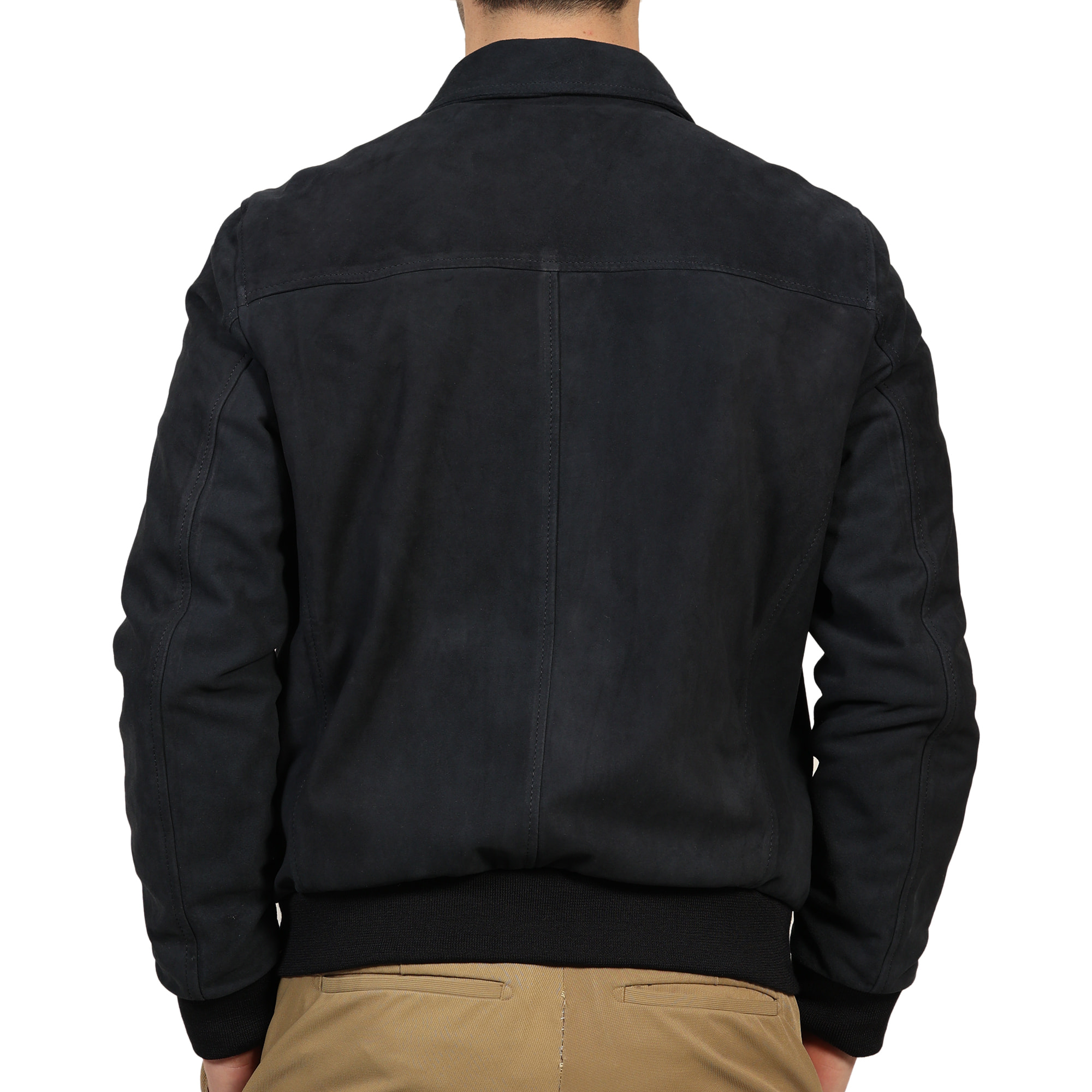 Giubbino in vera pelle di vitello scamosciata Blu-Slim Fit