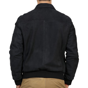 Giubbino in vera pelle di vitello scamosciata Blu-Slim Fit