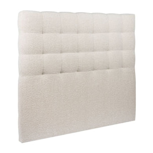 Lit avec sommier et tête de lit capitonnée - Tissu bouclette au style chic - Adapté à tous les matelas, montage rapide - Rangement XXL