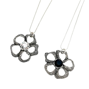 Conjunto doble collar intercambiale flor plata