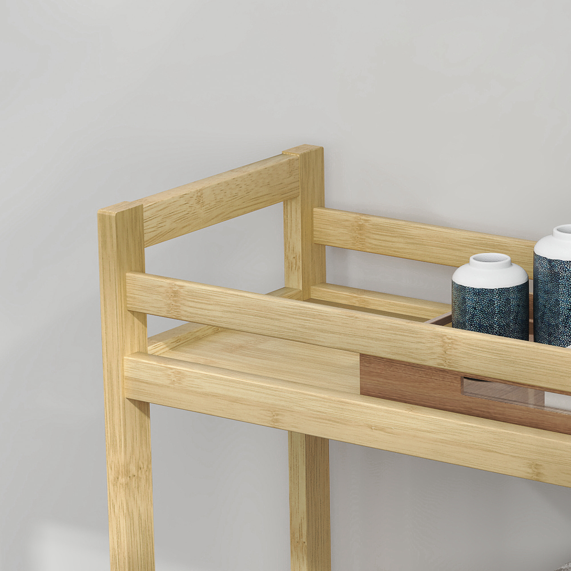 Estantería de Baño de Bambú de 3 Niveles Carrito Auxiliar de Almacenaje con Ruedas para Salón Cocina 55x20x75 cm Natural