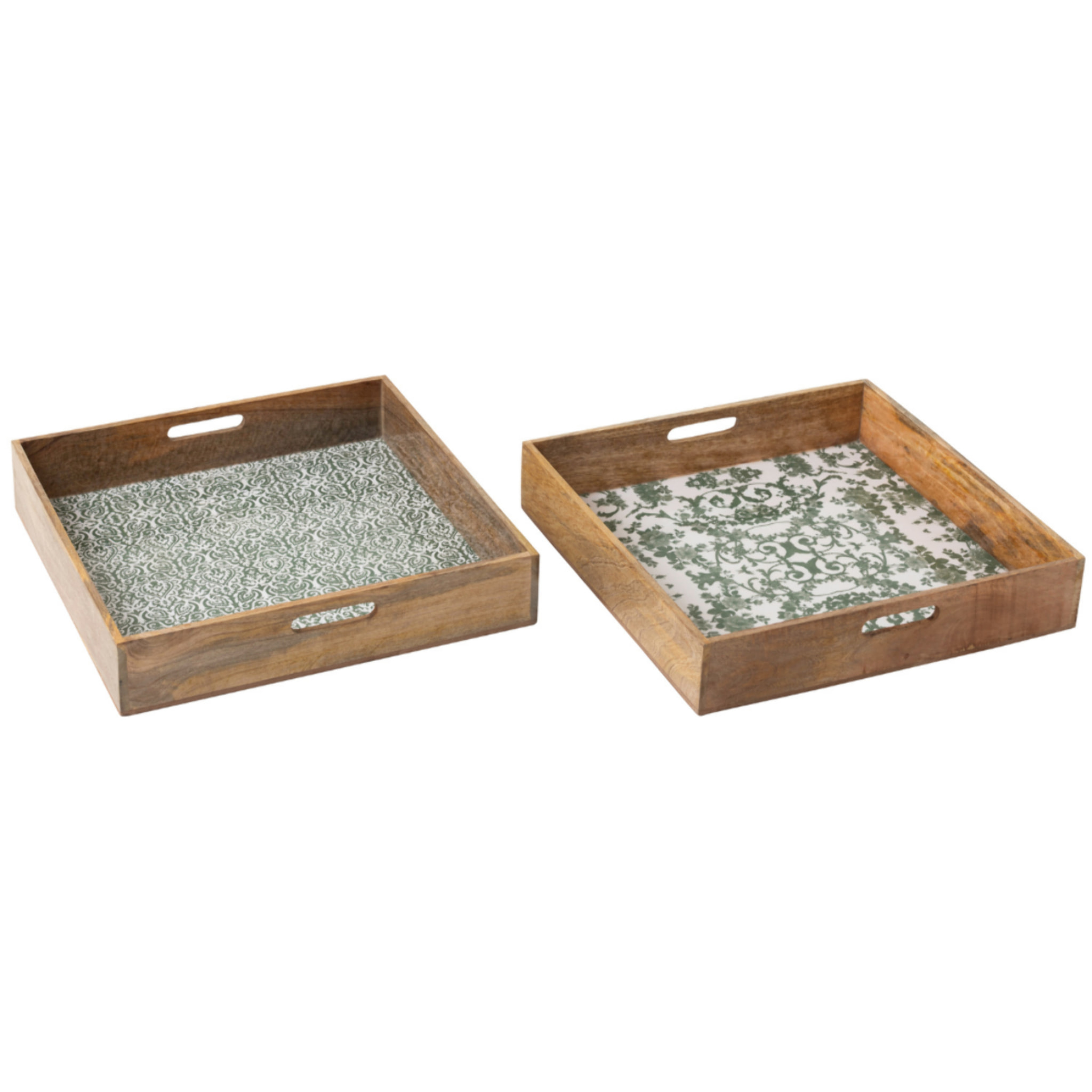 J-Line Plateau Carré - bois - vert/blanc - 2 pièces