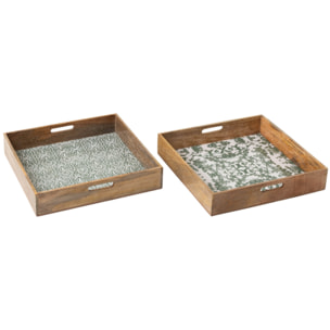 J-Line Plateau Carré - bois - vert/blanc - 2 pièces