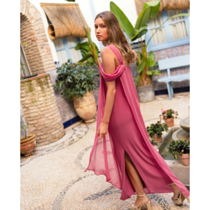 Vestido escote bardot con capa