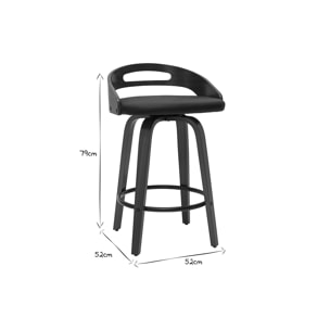 Tabourets de bar design bois foncé et polyuréthane noir 65cm (lot de 2) MANO