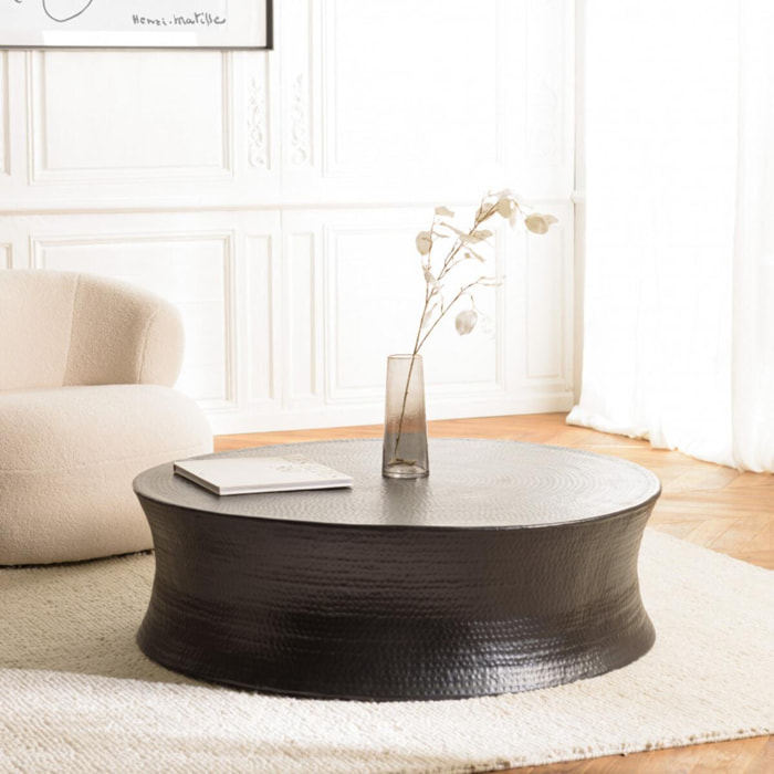 JONAS - Table basse ronde 117x117cm en aluminium noir