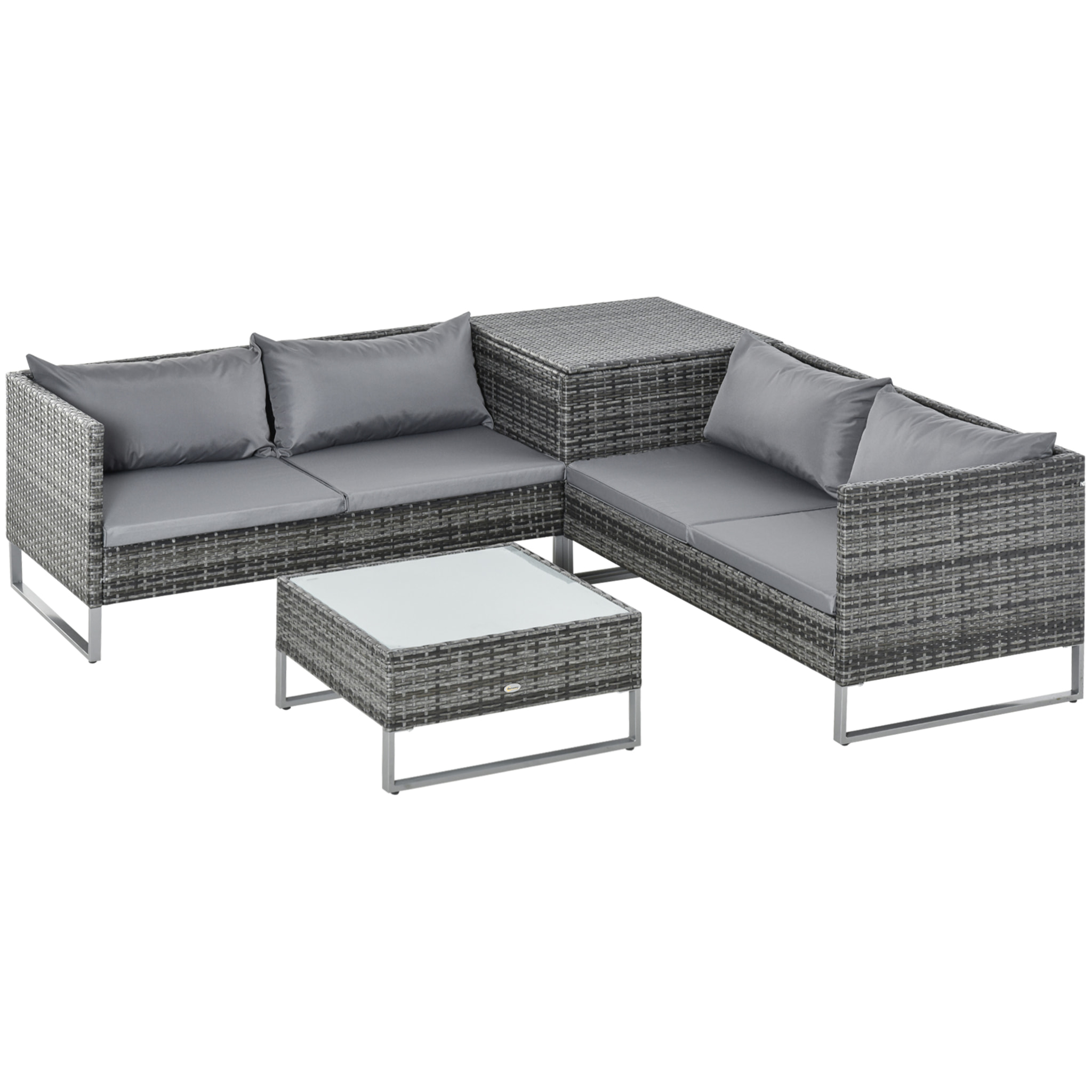 Conjunto de Muebles de Jardín de Ratán 4 Piezas con 2 Sofás Dobles Mesa de Centro Mesa con Arcón Cojines Extraíbles para Terraza Patio Exterior 132x69x64 cm Gris