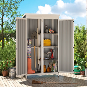 Armoire de jardin sur pieds 3 étagères bois tôle acier ondulé noir blanc