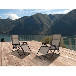 Lot de 2 Fauteuils de jardin inclinable zéro gravité "Sintra" - Taupe