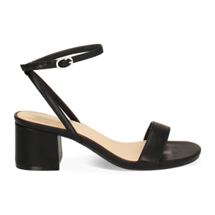 Sandalo donna nero, tacco largo 5,5 cm