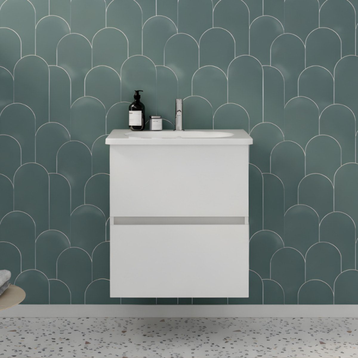 Meuble de salle de bain simple vasque 60 cm BURGBAD Joline blanc mat