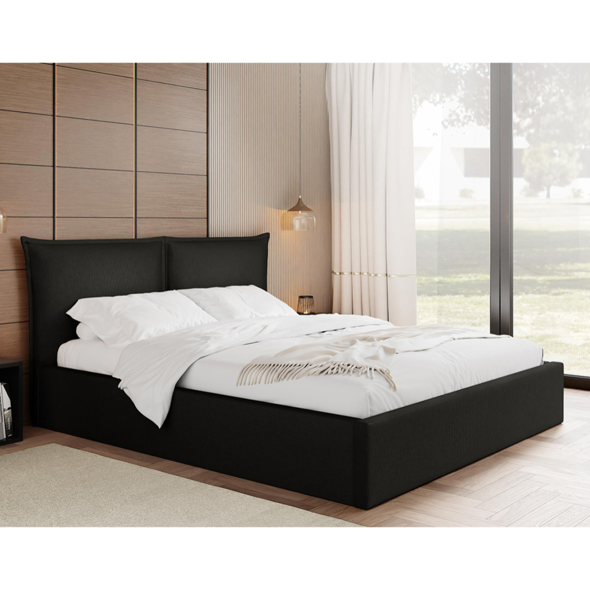 John - lit coffre - 180x200 cm - en velours - sommier inclus - Noir
