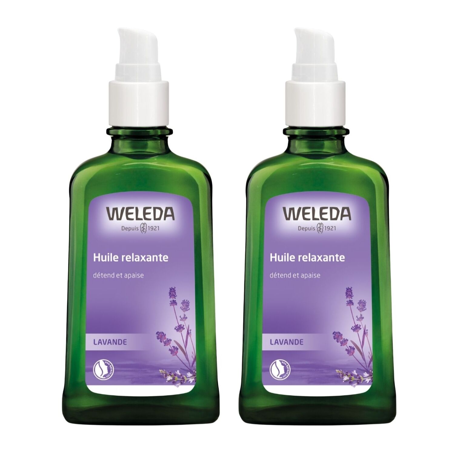 WELEDA - Duo Huile relaxante à la Lavande  - Soin corporel - Détend et ressource -  Vegan* -  Certifié Natrue** - Flacon-pompe 100 ml  x 2