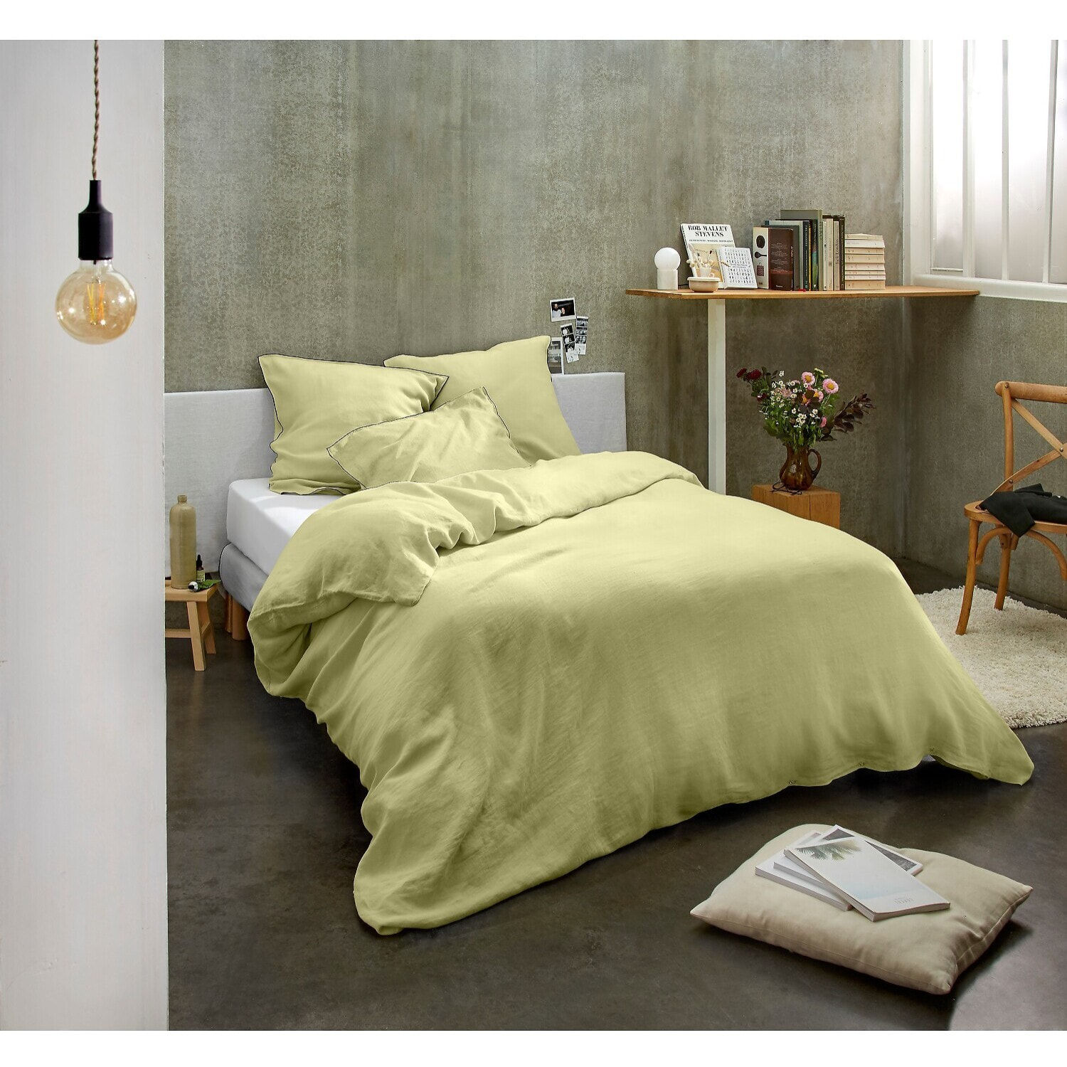 Parure Housse De Couette 3pcs 100% lin LavÉ 160g Beurre