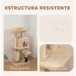 Árbol Rascador para Gatos Altura 104 cm Árbol para Gatos Torre para Gatos con Plataformas Poste con Cepillo Bolas Colgantes y Almohadilla para Rascar Beige