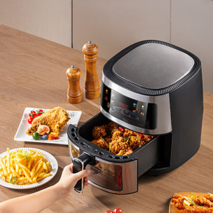 Freidora de aire 8L, 1400W con ventana de visualización. Panel táctil, programas de cocinado y modos manuales, calentamiento 3D, rejilla antiadherente.Estructura acero inox. EMBALAJE DETERIORADO.