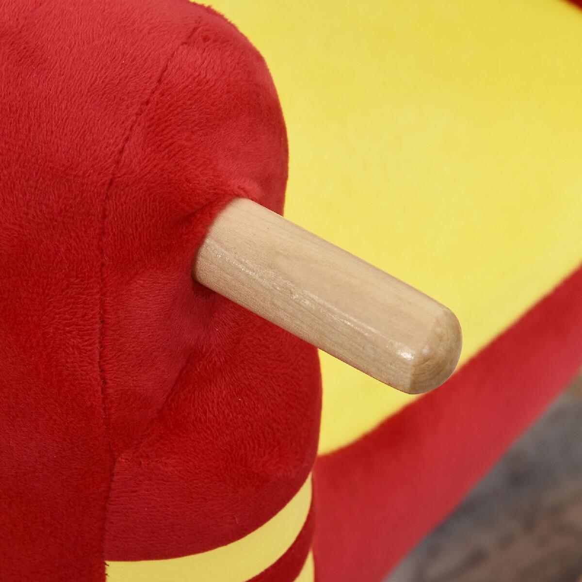 Cheval à bascule modèle moto fonction musicale selle grand confort peluche courte douce bois peuplier rouge et jaune dim. 60L x 25,5l x 48H cm