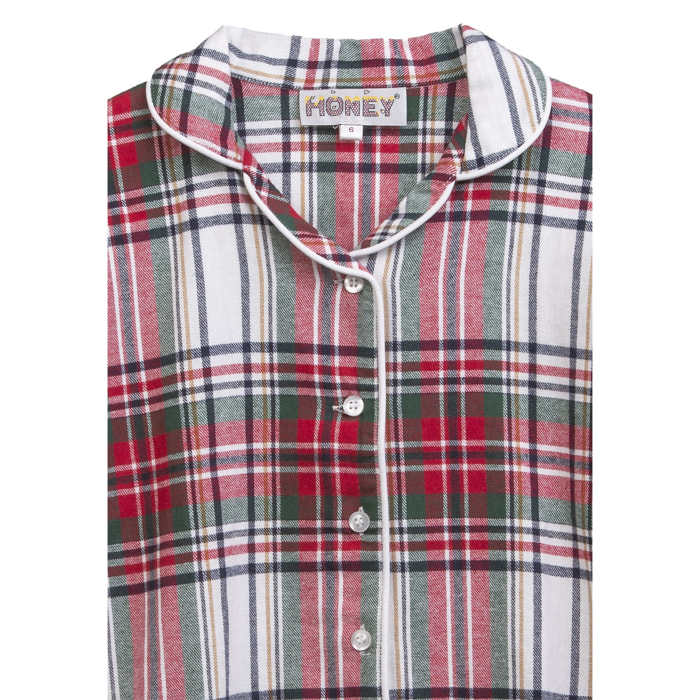 PIGIAMA HONEY in flanella quadro bianco e rosso