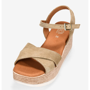 Sandalias de cuña arena en piel