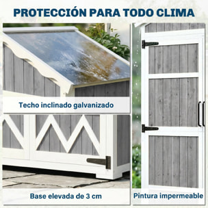 Caseta de Jardín de Madera 105x55x179 cm Cobertizo Jardín Exterior Impermeable Armario Exterior Herramientas con Puertas 4 Estantes Extraíbles Techo Metal Galvanizado Pies Ajustables Gris