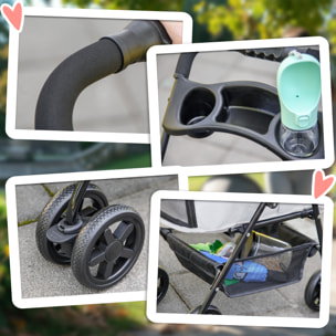 Cochecito para Perros Plegable, Carrito para Perros Pequeños de 4 Ruedas de EVA, Giratorio y Freno, Cesta, Correas de Seguridad, Capota Ajustable, Portavasos y Ventana, 67x45x96 cm, Gris Claro