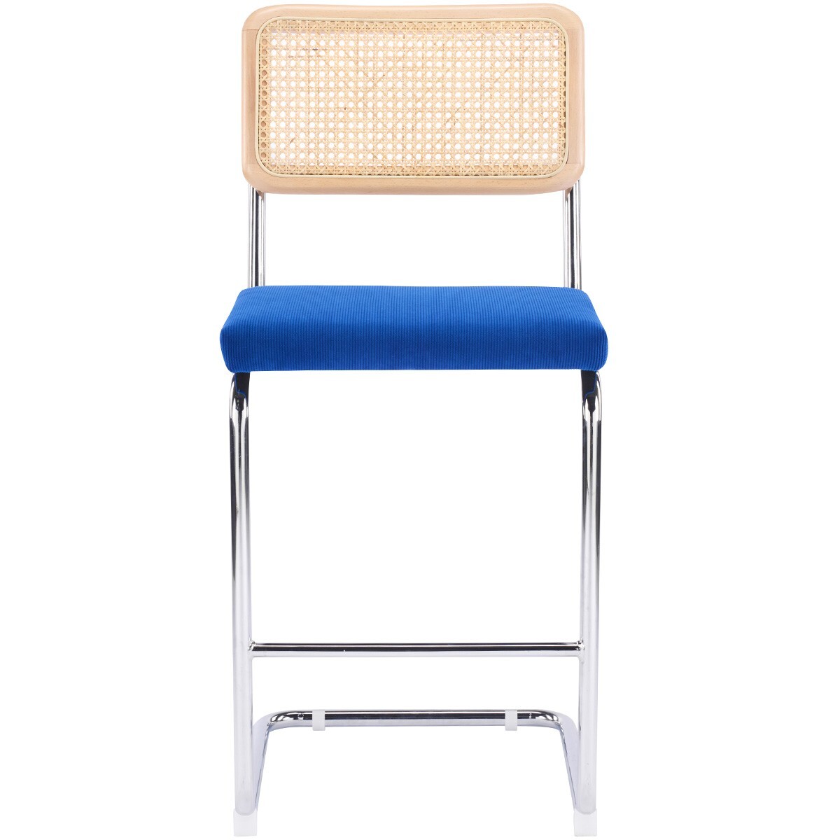 Lot de 2 tabourets de bar en cannage et velours côtelé - MUSE