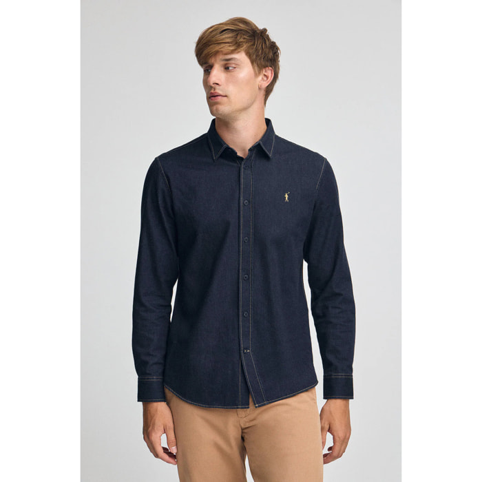 Camicia jeans blu indaco slim fit con logo Polo Club