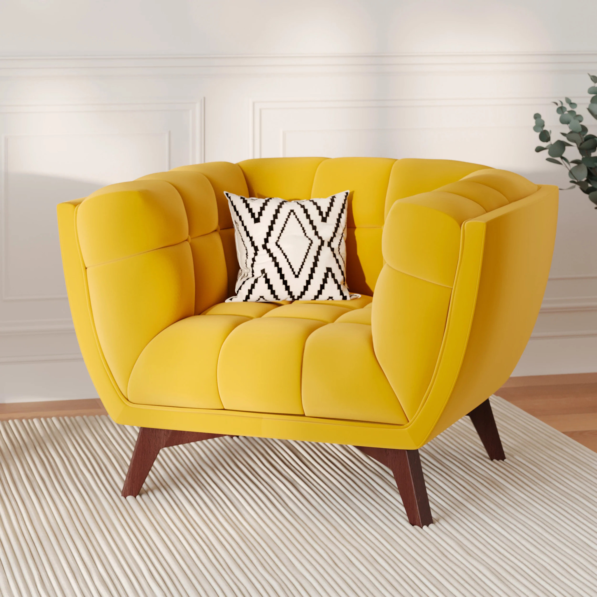Fauteuil en velours jaune pieds - Mona
