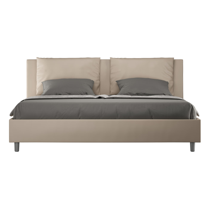 Letto matrimoniale king size con rete imbottito 180x210 similpelle tortora Antea