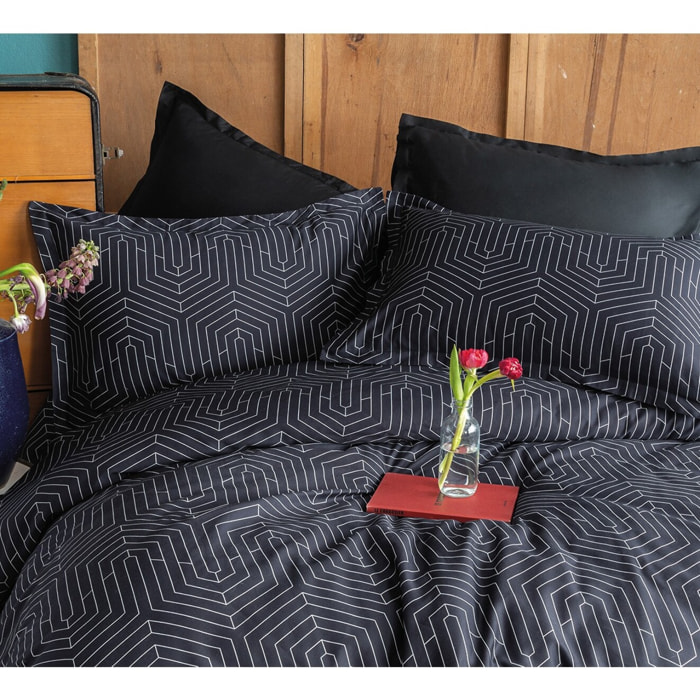 Housse de couette + taie(s) oreiller satin de coton "Strada black"