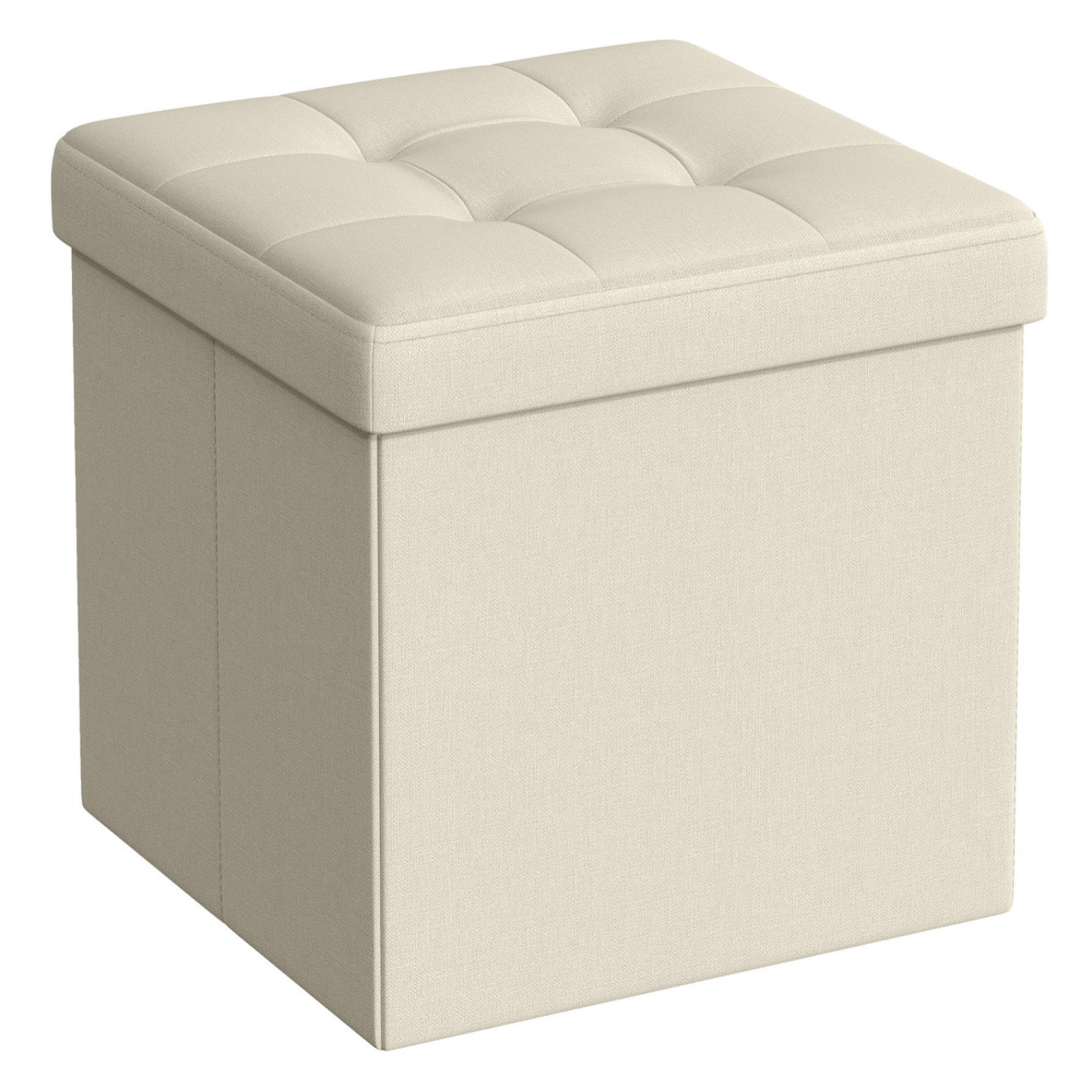 Pouf contenitore pieghevole bianco panna in simil lino