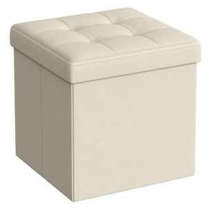 Pouf contenitore pieghevole bianco panna in simil lino