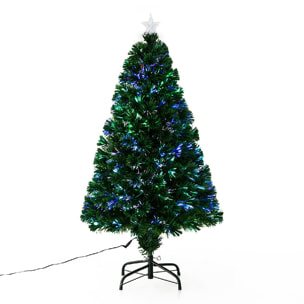 Sapin de Noël artificiel lumineux fibre optique LED multicolore + support pied Ø 60 x 120H cm 130 branches étoile sommet brillante vert