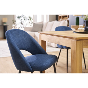 Chaises vintage en tissu effet velours texturé bleu foncé et métal noir (lot de 2) COSETTE