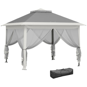 Carpa Plegable 3,3x3,3 m Pop-up, Cenador de Jardín con Altura Ajustable 3 Niveles, Doble Techo, 4 Mosquiteras Extraíbles y Bolsa Transporte, Impermeable, Anti-UV para Exterior, Fiestas, Gris